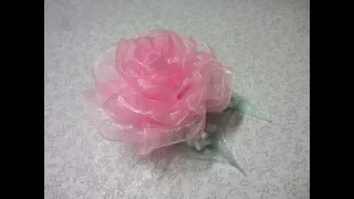 Нежная, воздушная роза из органзы. Канзаши. Kanzashi