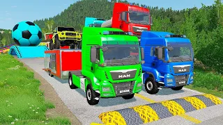 Flatbed Trailer new Toyota Cars Transportation with Truck - Pothole vs Car #006 - BeamNG.Drive