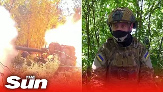 Ukrainian soldiers shoot artillery at Russian military near Soledar