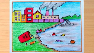 Plastic Pollution Drawing| How to Draw Environment Pollution Scenery| World Environment Day Drawing