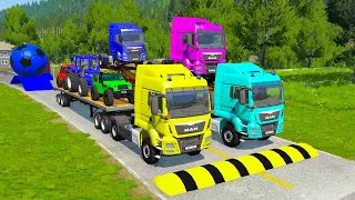 Double Flatbed Trailer Truck vs Speedbumps Train vs Cars Beamng.Drive #10