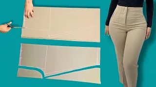 قص وخياطة بنطلون هاي ويست بأفضل طريقة 1️⃣ تفصيل سروال كلاسيك نسائي | sew high waisted  pants DIY