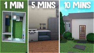 trying to build a house in 1 min, 5 mins, and 10 mins in bloxburg