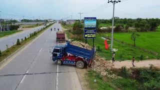 Start a new project, fill soil by dump truck 5ton, bulldozer KOMATSU d2