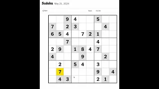 New York Times Sudoku Hard for May 21, 2024.  Just me mumbling and solving