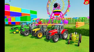 TRANSPORTING FIVE COLOR ,MINI & BIG TRACTOR, DODGE, CHARGER POLICE,CHEVROLET,FORD!FarmingSimulator22