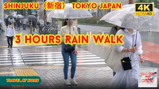 【4k hdr】 3 hours Heavy Rain Walk in Shinjuku（新宿）Tokyo Japan |  Relaxing Natural Rain sounds