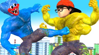 Super Hero NickHulk Six Hands vs Giant Huggy Wuggy rescue Police City - Scary Teacher 3D Funny