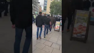 leeds fans arriving in piccadilly manchester for scum away