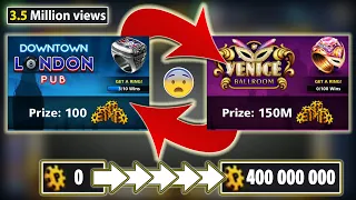 Playing From LONDON to VENICE - ZERO coins to 400M Coins - 8 Ball Pool - Miniclip