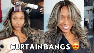 HAIR TRANSFORMATION! LAYERED CURTAIN BANGS WITH WEST KISS HAIR 27/1B LACE FRONT WIG INSTALL