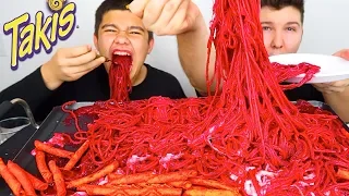 My Little Brother Tries Takis Noodles For The First Time • MUKBANG