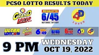 PCSO LOTTO RESULTS TODAY! October 19,  2022 @ 9PM| Wednesday Draw 6/55,6/45 and 4D