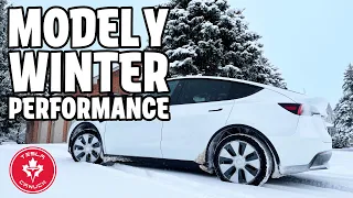 Tesla Model Y Deep Snow Test with Stock All Season Tires