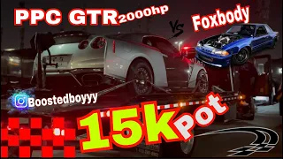 PPC Brad built 2000 hp GTR gets destroyed by Nitrous Foxbody (Tookie) Compton speedway gangzta fox