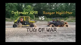 2019 Canam Defender XMR vs 2019 Polaris Ranger Highlifter - Tug of War - Drag Race