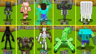 ALL HELL MOBS and MUTANT ATTACKED VILLAGE IN MINECRAFT HOW TO PLAY GHAST SKELETON ZOMBIE HEROBRINE