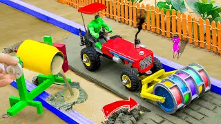 Diy tractor making bulldozer repair train railway | make roads to help farmers | DIY concrete mixer