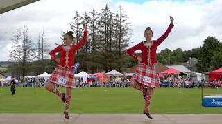 Highland Fling Scottish Highland Dance competition during 2022 Dufftown Highland Games in Scotland