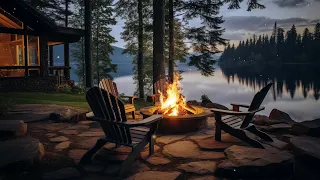 Lakeside Forest Scene with Cozy Crackling Fireplace | Perfect for Relaxation and Stress Relief