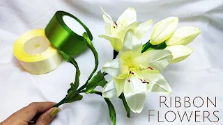 DIY lily making tutorial/how to make satin ribbon flower lily Easily