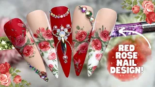 RED ROSE TRANSFER FOIL NAILS| TRANSFER FOIL NAIL TUTORIAL| IS THIS SET TOO MUCH?!