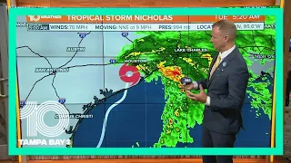 Nicholas weakens to a tropical storm as it moves inland across Texas