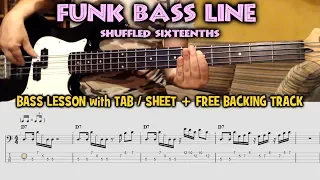 FUNK BASS Line / Riff / Groove - BASS LESSON with TAB / SHEET + Free Backing Track