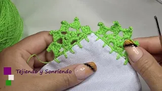 Puntilla #142  😍🥰 Orilla para servilleta tejida a gancho de una sola vuelta, facil de realizar!