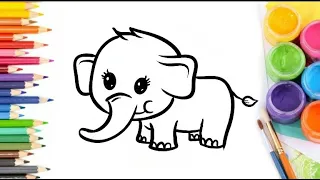 How to draw and coloring elephant for kids / simple tutorial draw animal  #056