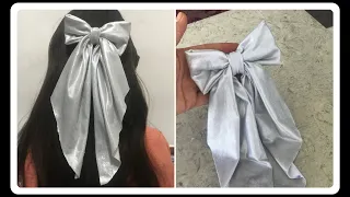 DIY Hair Bow Clip How to Make bow at home with cotton lycra fabric Long-tail bow hair clip diy craft