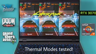 Lenovo Legion 5 Pro - Thermal Modes tested in 4 games  - RTX 3070 140W -  QHD 1600p