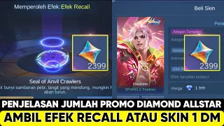 DRAW RECALL TAS TAS ATAU BELI SKIN 1 DM ? PENJELASAN CARA GUNAKAN PROMO DIAMOND ALLSTAR MLBB 2024 !