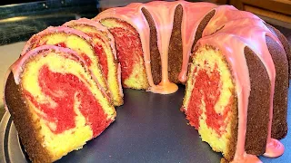 Lemon Strawberry Marble Pound Cake | A lemon pound cake with a strawberry swirl