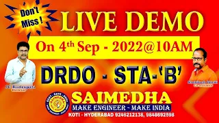 DRDO STA B LIVE SESSION || SAIMEDHA KOTI || 9848485698