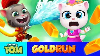 Fireman Tom vs. Princess Angela 🌴🏙️🌋  ALL Worlds in Talking Tom Gold Run (Gameplay)