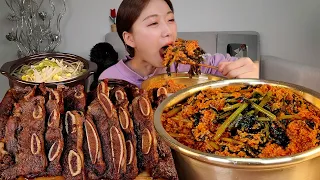 ASMR 스트레스 받을 땐 열무비빔밥 LA갈비 콩나물국 리얼먹방 :) Bibimbap, short ribs, Bean sprout soup MUKBANG