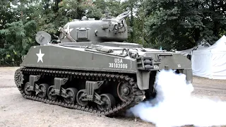 Smoky radial engine Sherman start and drive by