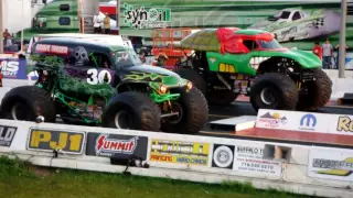 Grave Digger vs. Teenage Mutant Ninja Turtles Monster truck drag race - Castrol Raceway 2012