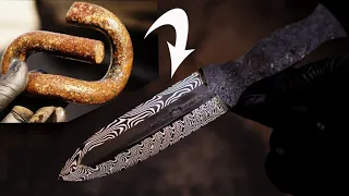 damascus knife from rusty big chain