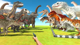FPS Avatar Rescues Indominus Rex Team and Fights Indoraptor Team - Animal Revolt Battle Simulator
