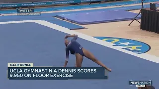 UCLA gymnast Nia Dennis scores 9.950 on floor exercise