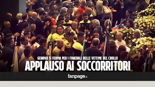 Funerali di Stato per le vittime di Genova, il lungo applauso a soccorritori e vigili del fuoco