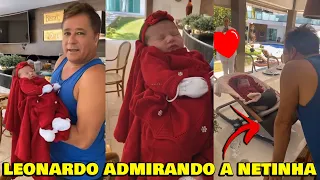 Leonardo recebe visita da neta, Maria Alice e fica admirando: 'Surra de fofura'