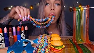 ASMR JELLY NOODLES, GUMMY JELLY, NERD ROPE, EDIBLE LIPSTICK, GUMMY SHARKS, JELLY STRAWS MUKBANG 먹방