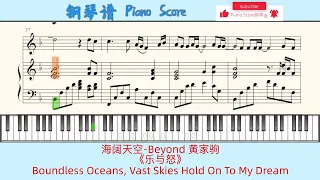 海阔天空-Beyond 黄家驹🎹Piano Score钢琴谱 指法🎹《乐与怒》🎹Boundless Oceans, Vast Skies Hold On To My Dream