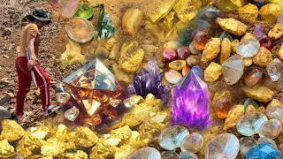 Amazing Finding Natural Gold, Diamond Amethyst. Diamonds, Quartz Crystal at the mountain