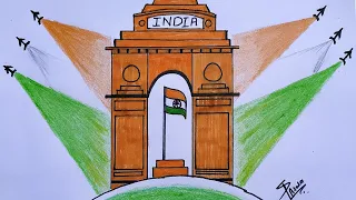 Republic Day Drawing | How to Draw India Gate & Flag | Draw | Drawing | Sketch