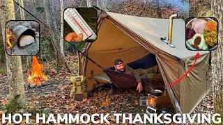 Solo Overnight Thanksgiving Special Testing a Hammock Hot Tent In The Woods with a Turkey Dinner