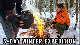 5-Day Couples Winter Camping - Heavy Snow, Hot Tent
